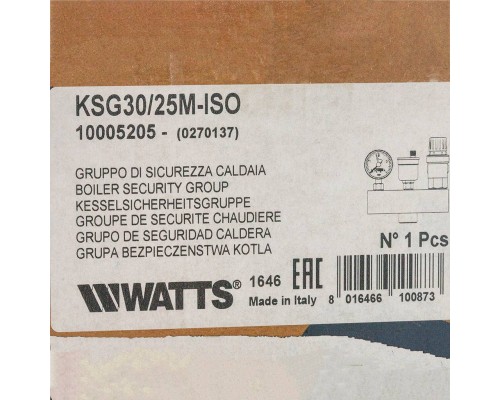 Watts  KSG 30/25M-ISO2 Группа безопасности в теплоизоляции 3 бар (до 200 кВт)