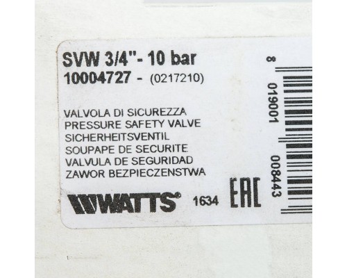 Watts  SVW 10-3/4 Предохранительный клапан вр 3/4" x 10 бар