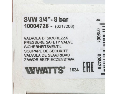 Watts  SVW 8-3/4 Предохранительный клапан вр 3/4" x 8 бар