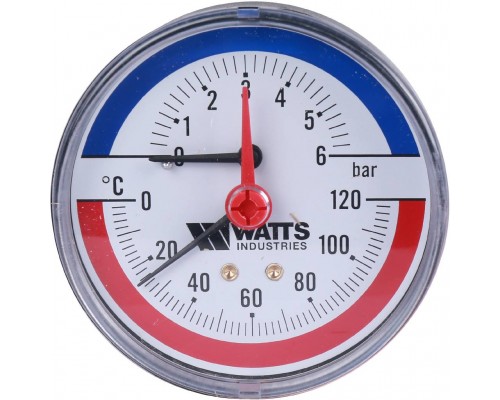 Watts  F+R818 Термоманометр аксиальный 6х1/2" DN 80 (0-6 бар)