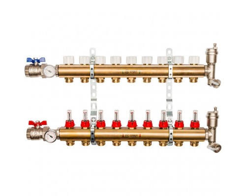 STOUT  Распределительный коллектор из латуни с расходомерами 9 вых.