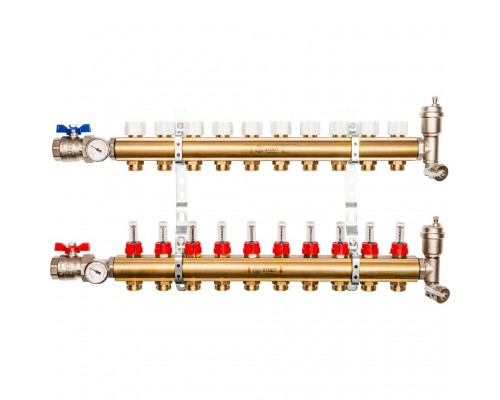 STOUT  Распределительный коллектор из латуни с расходомерами 10 вых.