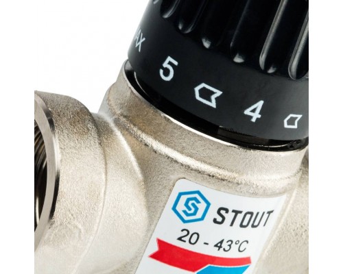 STOUT  Термостатический смесительный клапан для систем отопления и ГВС 3/4"  ВР   20-43°С KV 1,6 SVM-0010-164320