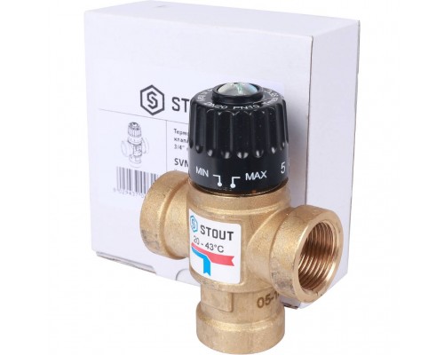 STOUT  Термостатический смесительный клапан для систем отопления и ГВС 3/4"  ВР   20-43°С KV 1,6 SVM-0110-164320