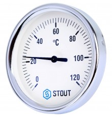 STOUT SIM-003 Термометр биметаллический с погружной гильзой. Корпус Dn 80 мм, гильза 50 мм, резьба с самоуплотнением 1/2", 0...120°С