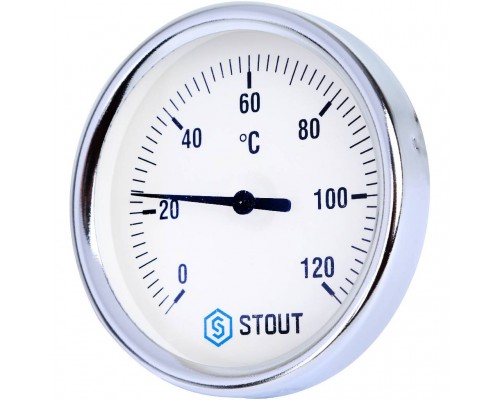STOUT SIM-003 Термометр биметаллический с погружной гильзой. Корпус Dn 80 мм, гильза 50 мм, резьба с самоуплотнением 1/2", 0...120°С