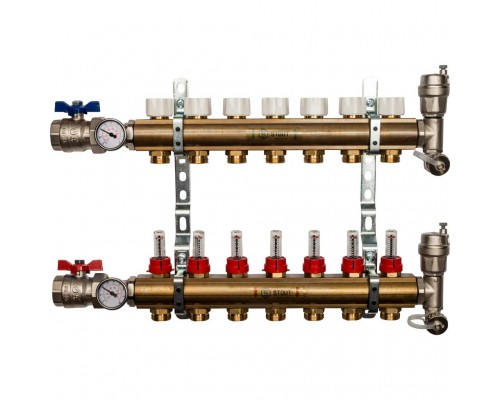 STOUT  Распределительный коллектор из латуни с расходомерами 7 вых.
