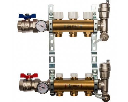 STOUT  Распределительный коллектор из латуни без расходомеров 3 вых.