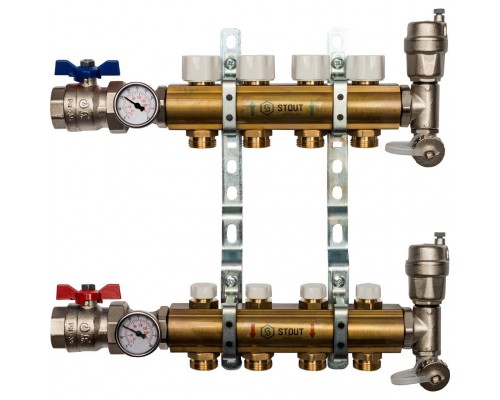 STOUT  Распределительный коллектор из латуни без расходомеров 4 вых.