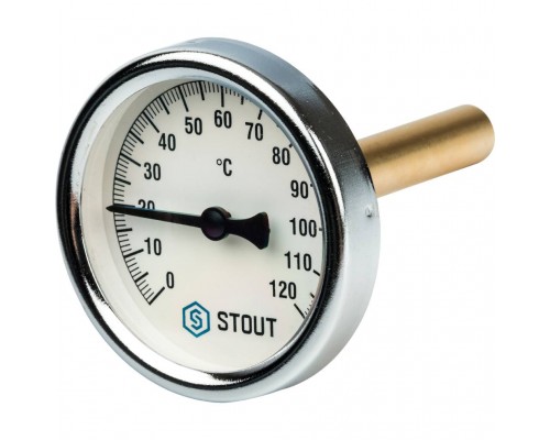 STOUT SIM-0001 Термометр биметаллический с погружной гильзой. Корпус Dn 63 мм, гильза 75 мм 1/2", 0...120°С