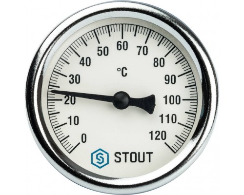 STOUT SIM-0003 Термометр биметаллический с погружной гильзой. Корпус Dn 63 мм, гильза 50 мм, резьба с самоуплотнением 1/2", 0...120°С