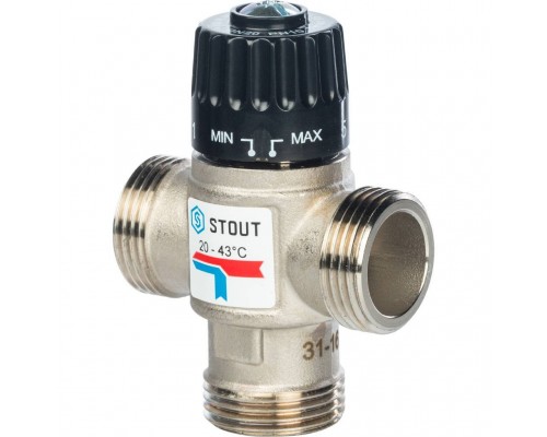 STOUT  Термостатический смесительный клапан для систем отопления и ГВС. G1 НР    20-43°С KV 1,6
